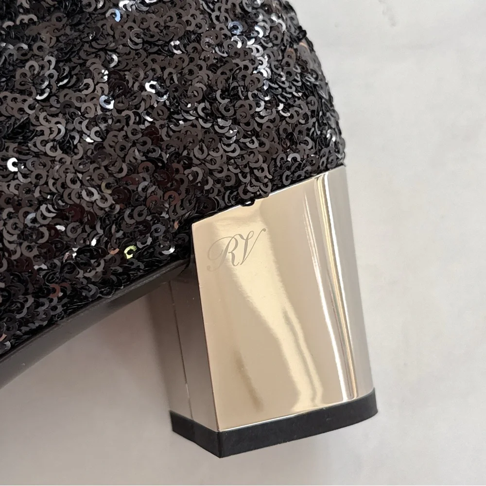 NEW Roger Vivier Sequin OTK Over the Knee Low Block Heel Sock Boots Black 35
